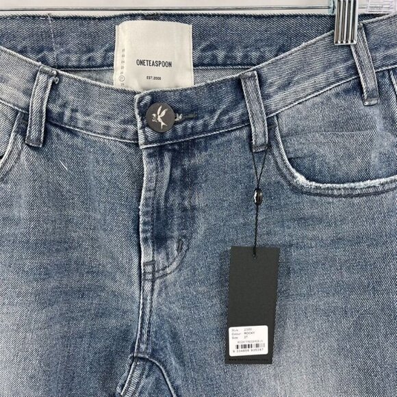 One Teaspoon Size 27 Rocky Blue Distressed Chewed Hem Freebirds Ankle Zip Jeans - Picture 3 of 7